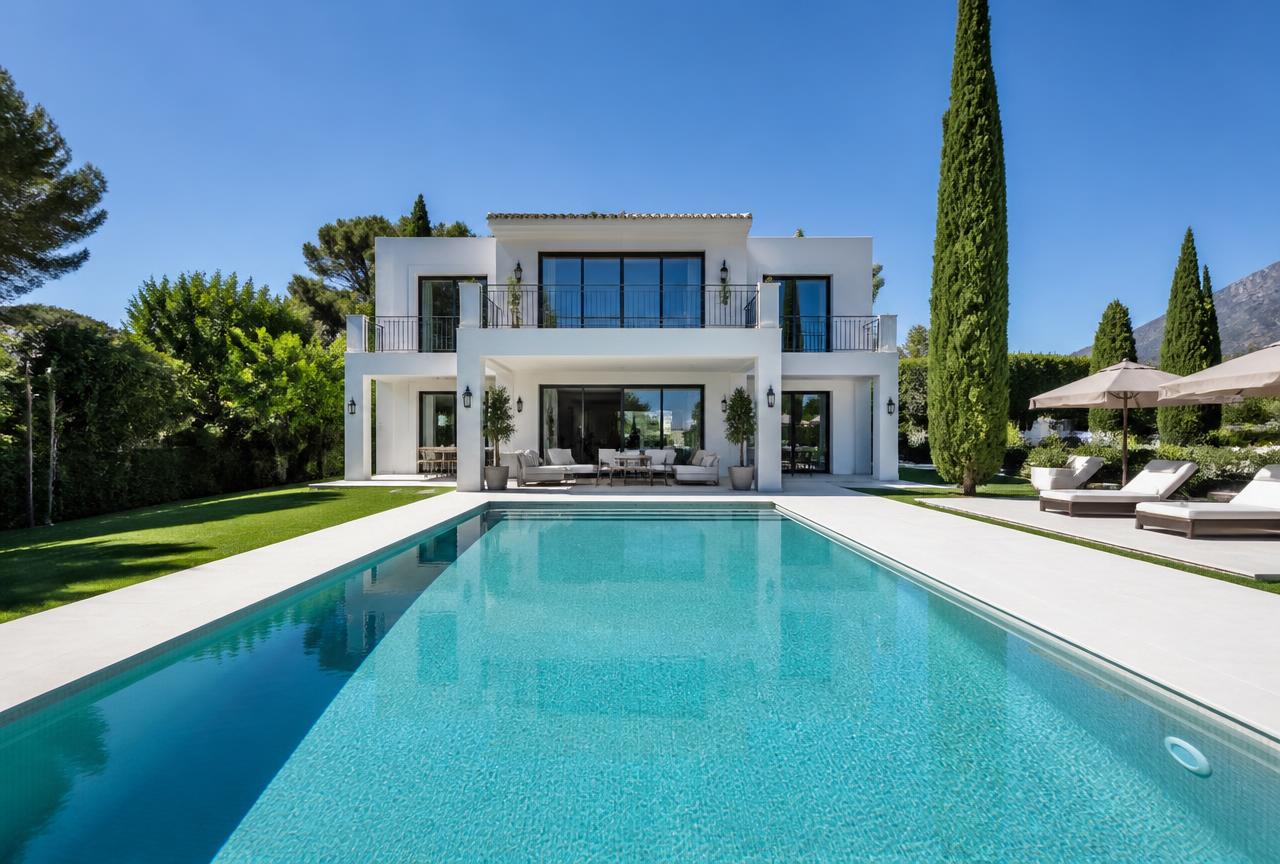 Villa con piscina e acqua limpida